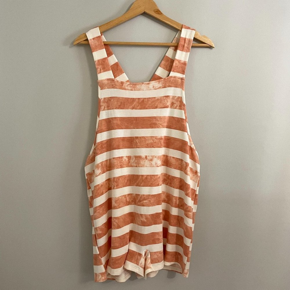 Pink & White Striped Overall Romper